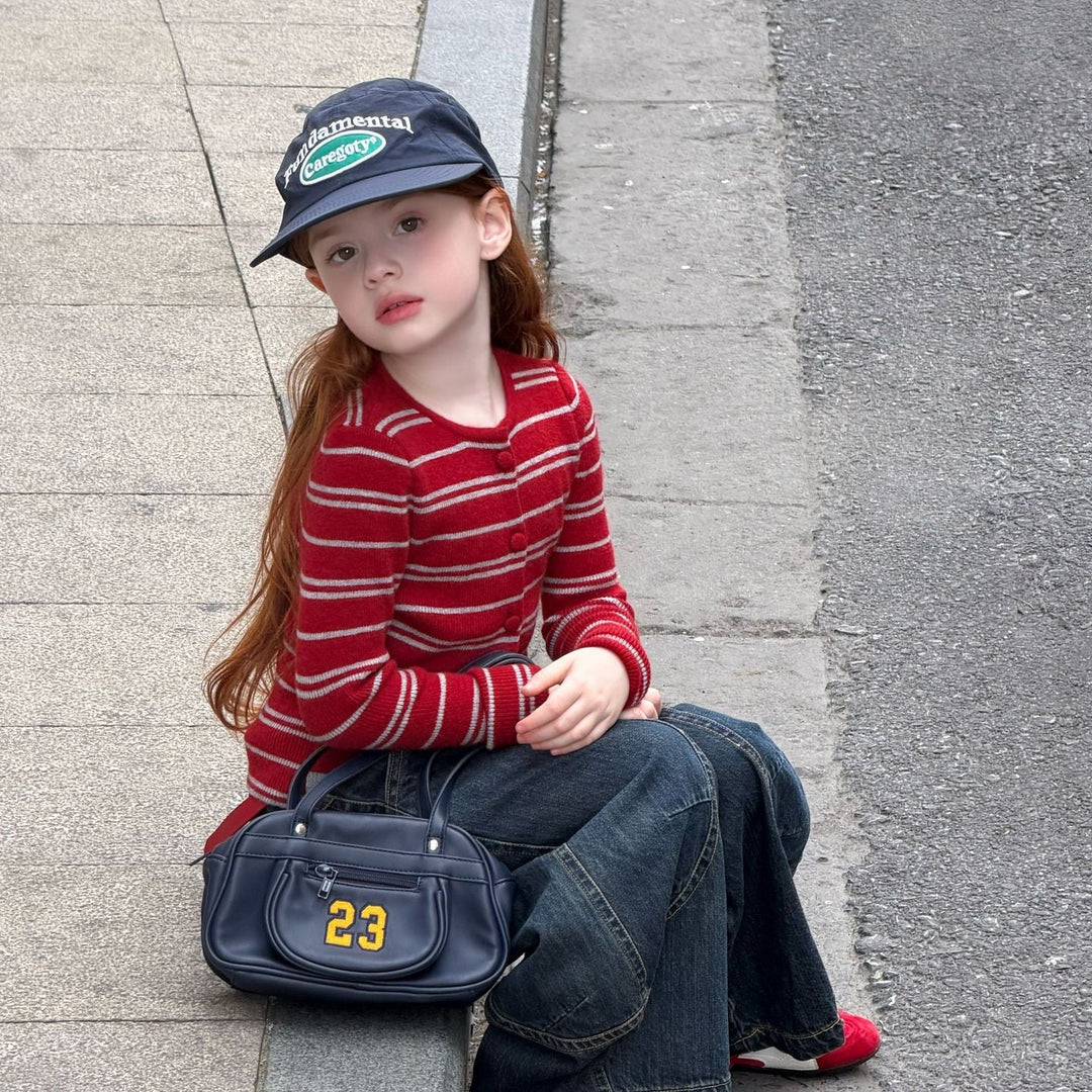 【90-150】ボーダー柄リブカーディガン