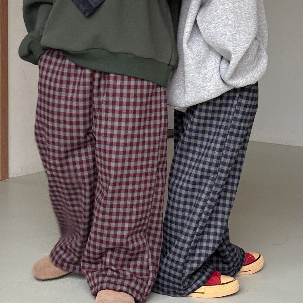 【90-150】チェック柄あったかロングパンツ