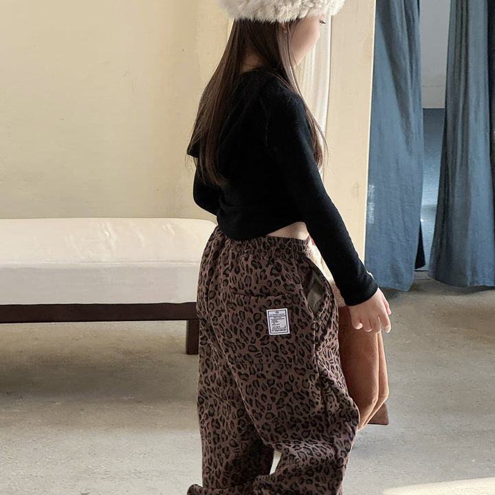 【90-150】レオパード柄リラックスパンツ