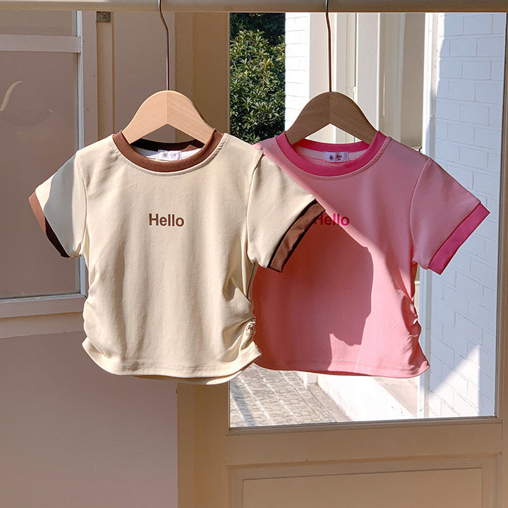 【90-150】ウエストギャザーHelloTシャツ