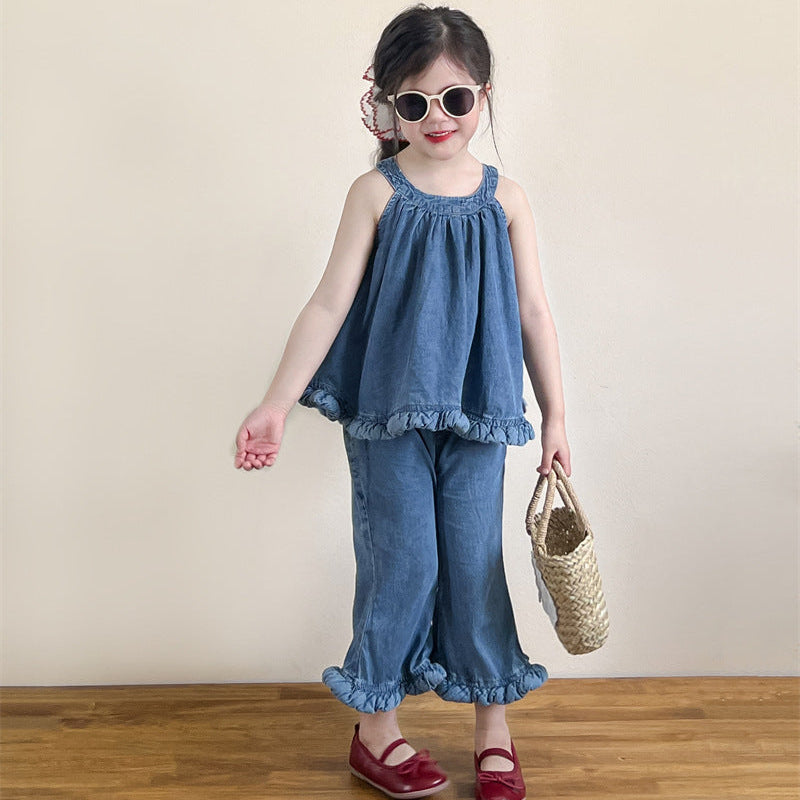 【90-140】ヘムデザインホルターネック×パンツセット