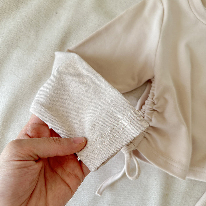 【90-140】ウエストシャーリングトップス×フレアパンツセット