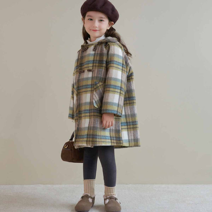 【90-130】とんがり帽子チェック柄ミドルコート