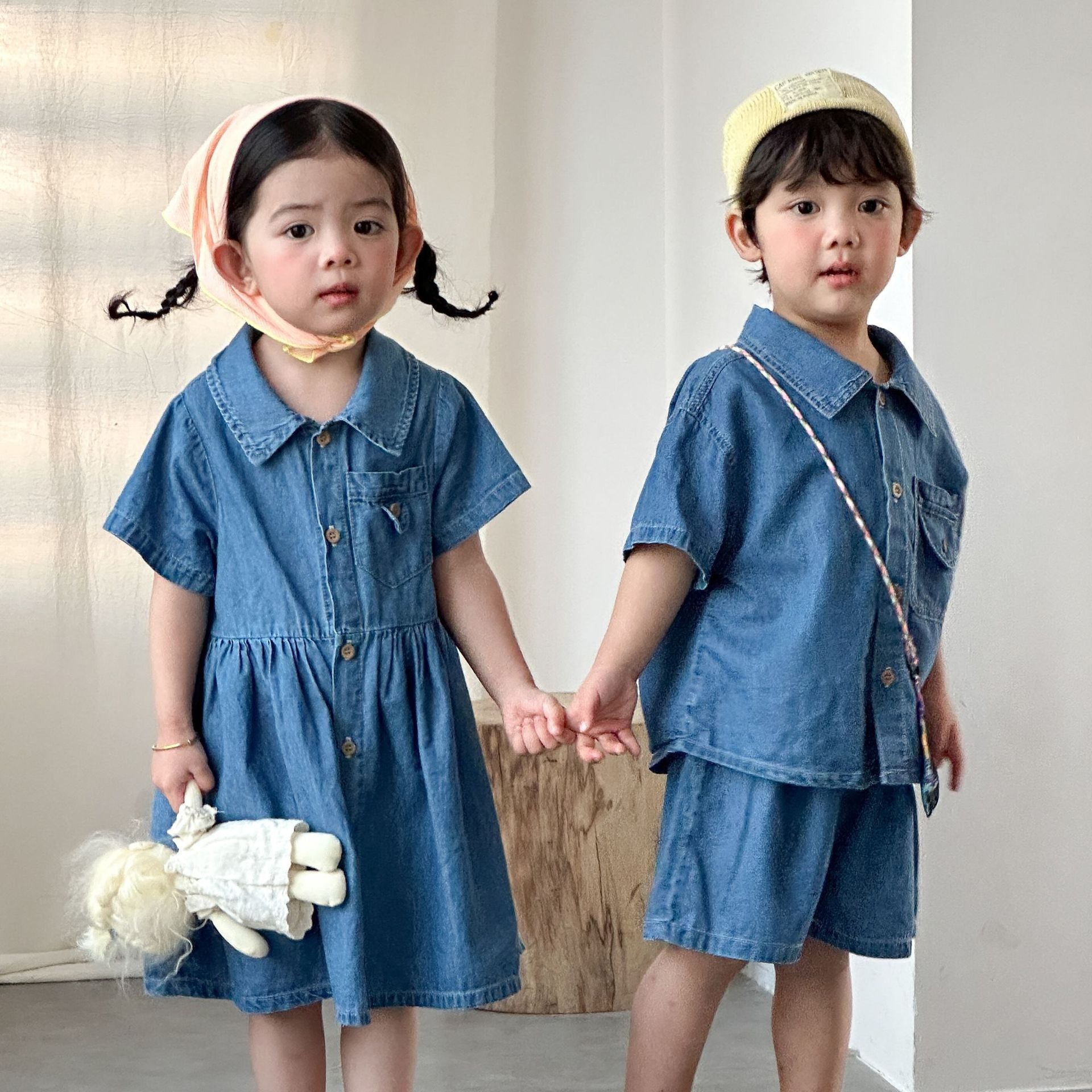 80-150】半袖デニムシャツワンピース｜ELMO-こども服エルモ- – こども