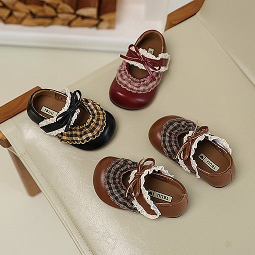 【13.5-18.5】レース×リボンフェイクレザーシューズ