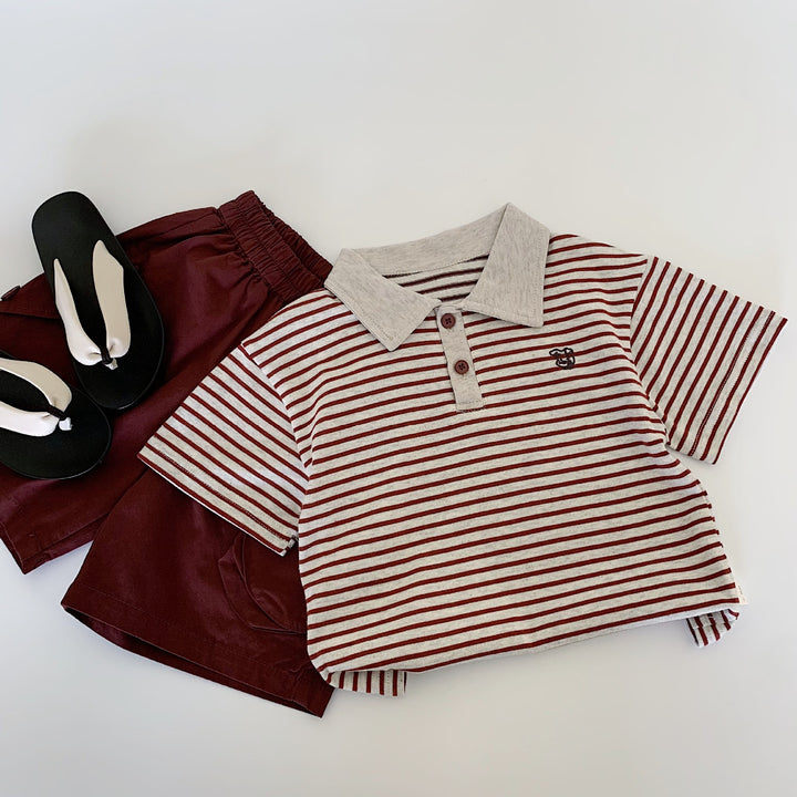 【90-140】ボーダー柄ポロシャツ