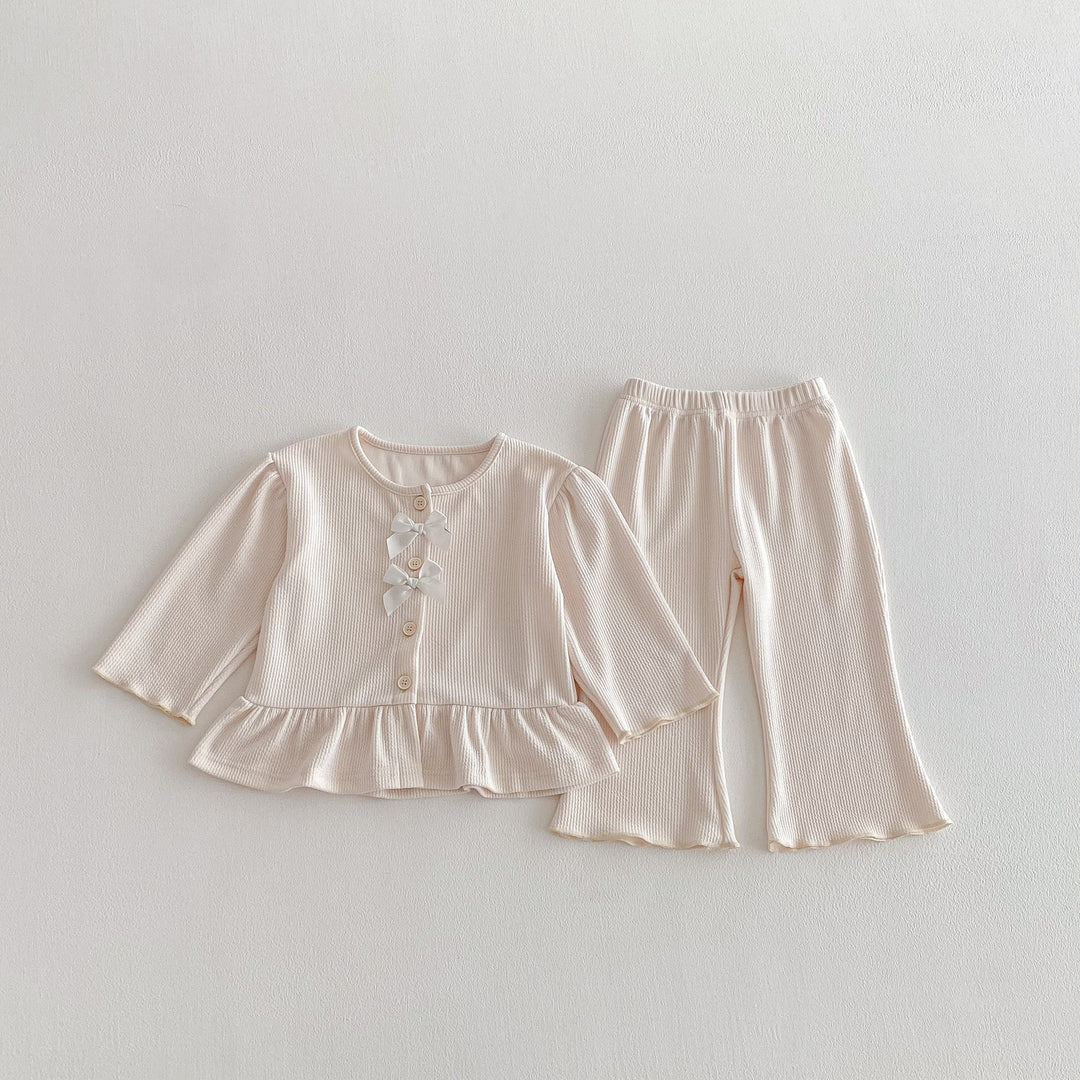 【80-130】フリルヘムカーデ×ロングパンツセット