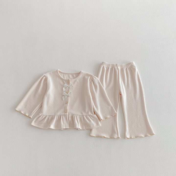 【80-130】フリルヘムカーデ×ロングパンツセット