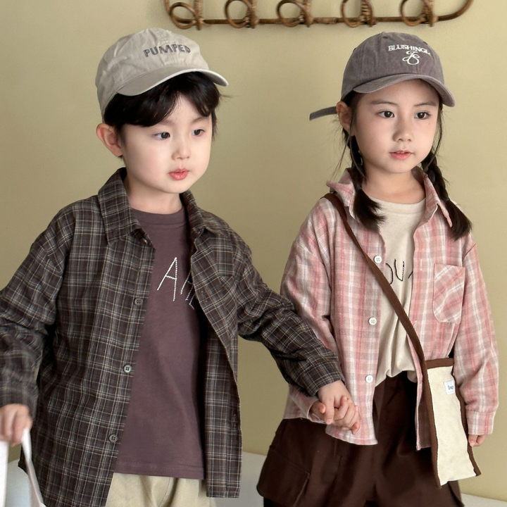 【80-150】チェック柄シンプルシャツ