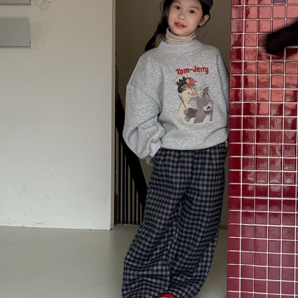 【90-150】チェック柄あったかロングパンツ