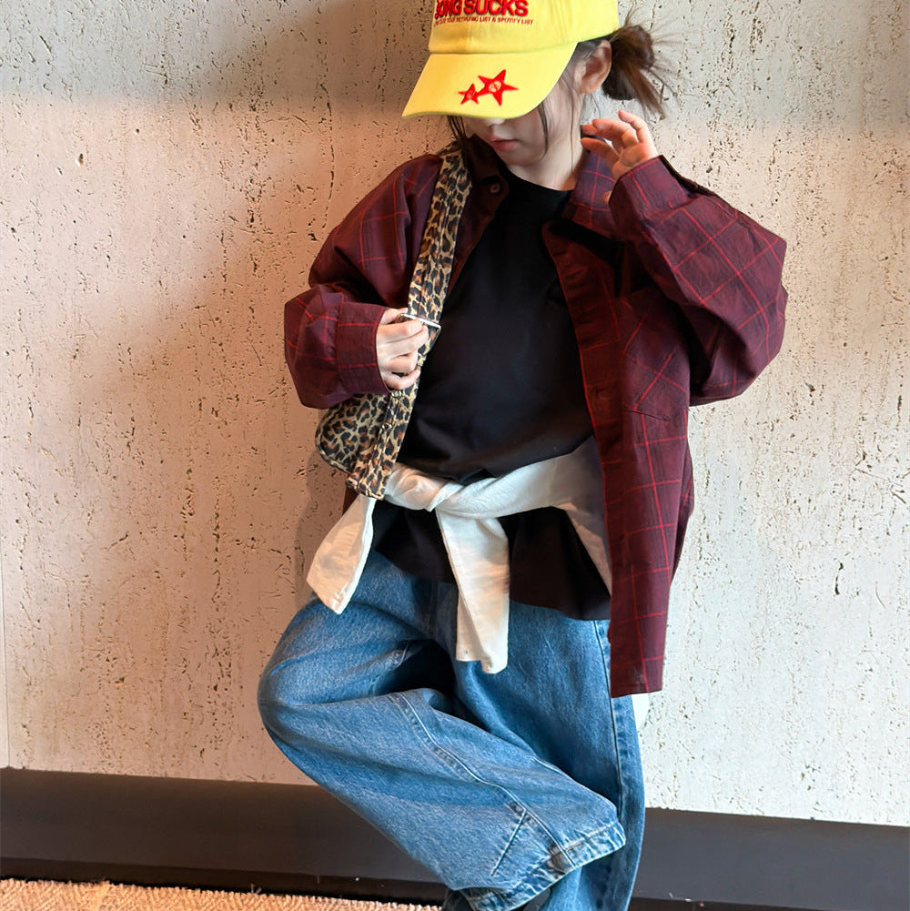 【90-150】バックロゴチェック柄シャツ