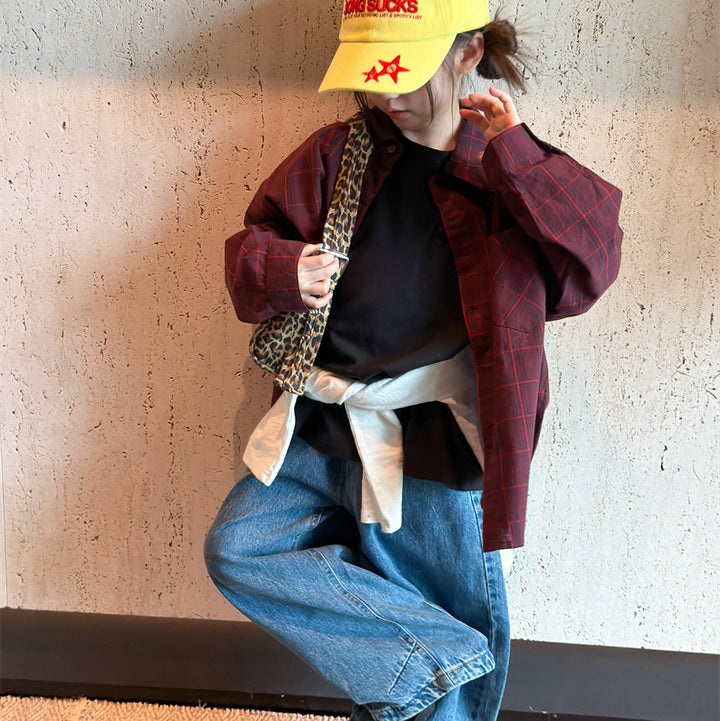 【90-150】バックロゴチェック柄シャツ