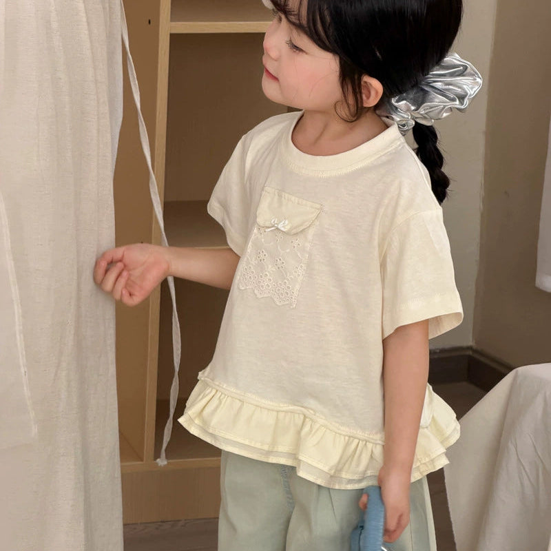 【90-140】フロントデザインチュールヘムTシャツ