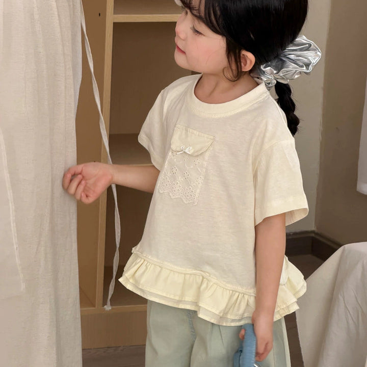 【90-140】フロントデザインチュールヘムTシャツ