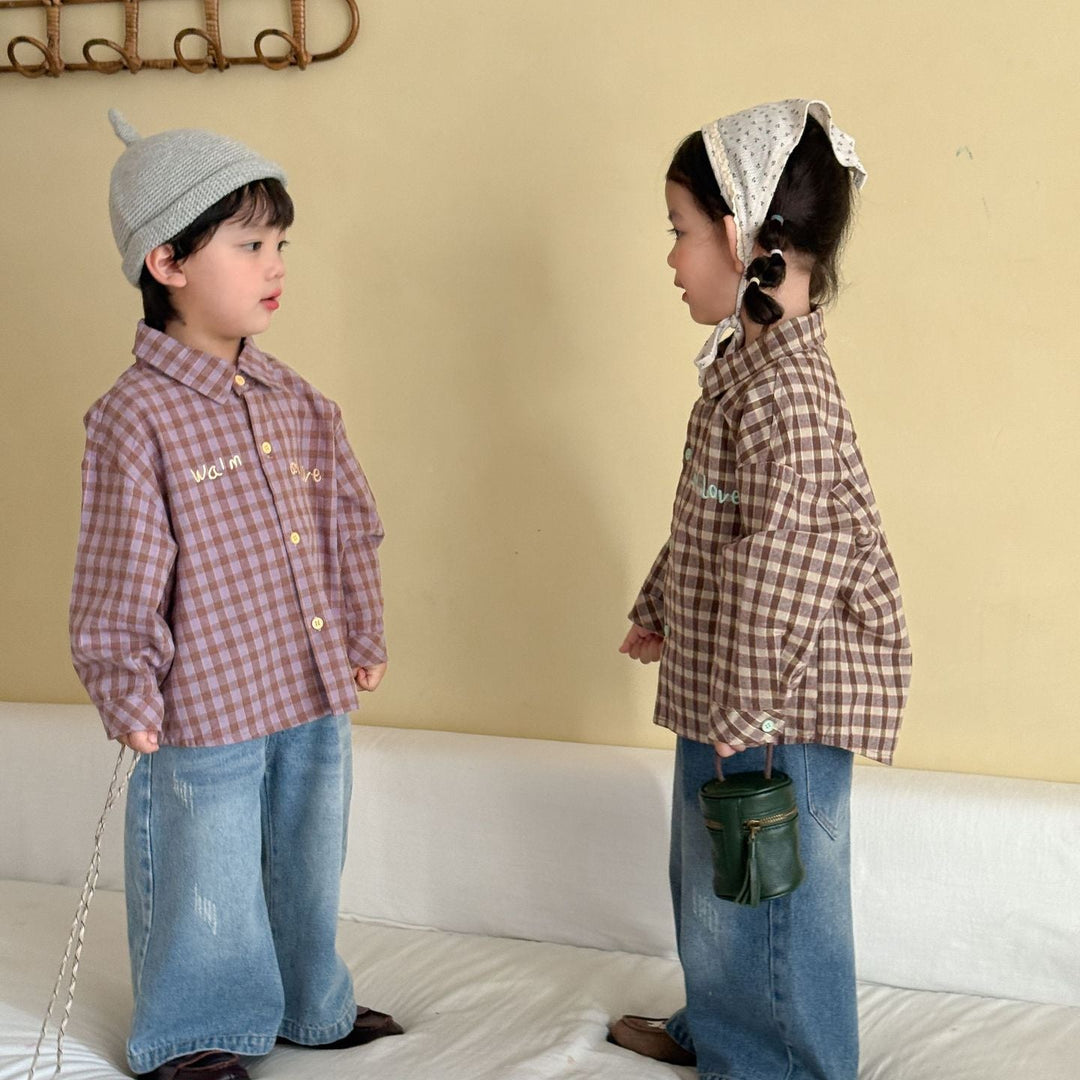 【80-150】ロゴ刺繍チェック柄シャツ