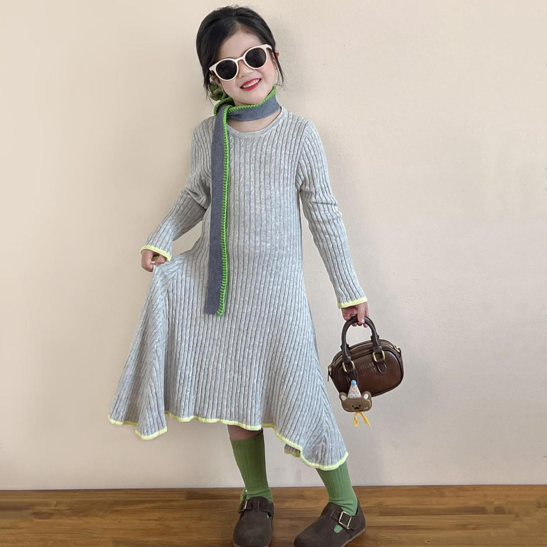 【90-140】アシンメトリーニットワンピース