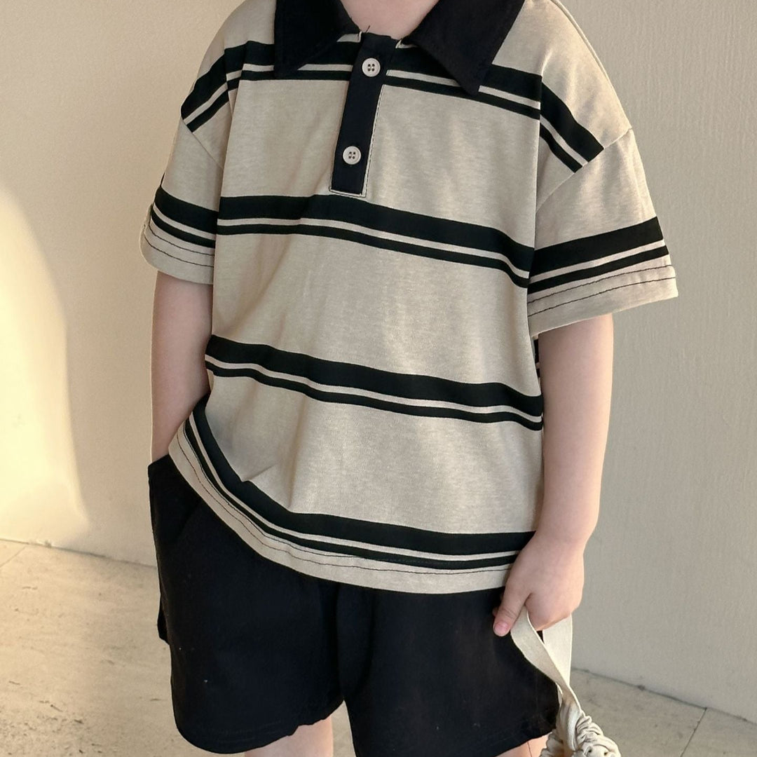 【80-150】ボーダー半袖ポロシャツ×ハーフパンツセット