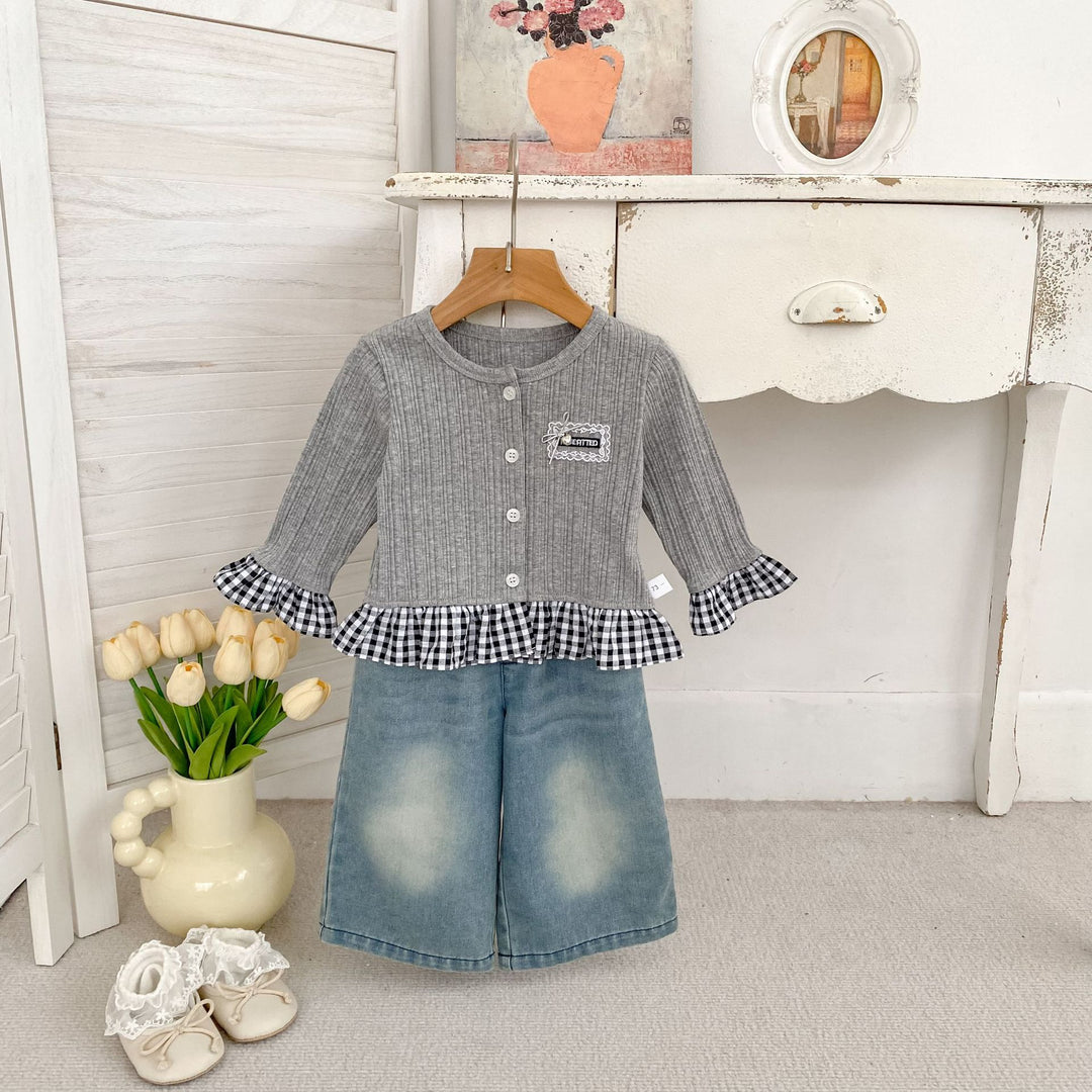 【73-120】チェック柄フリルカーディガン