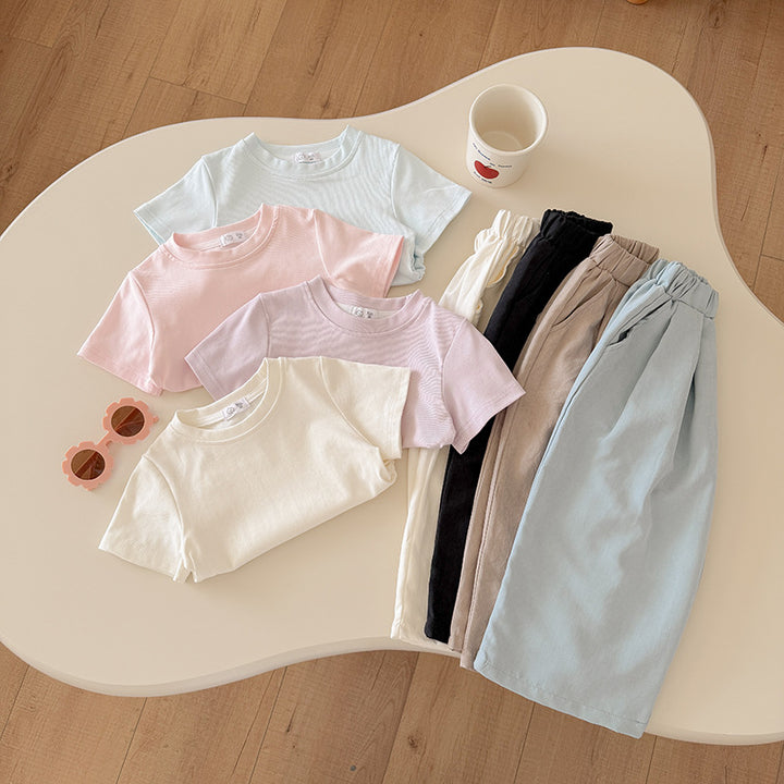 【90-150】ギャザーTシャツ×ロングパンツセット