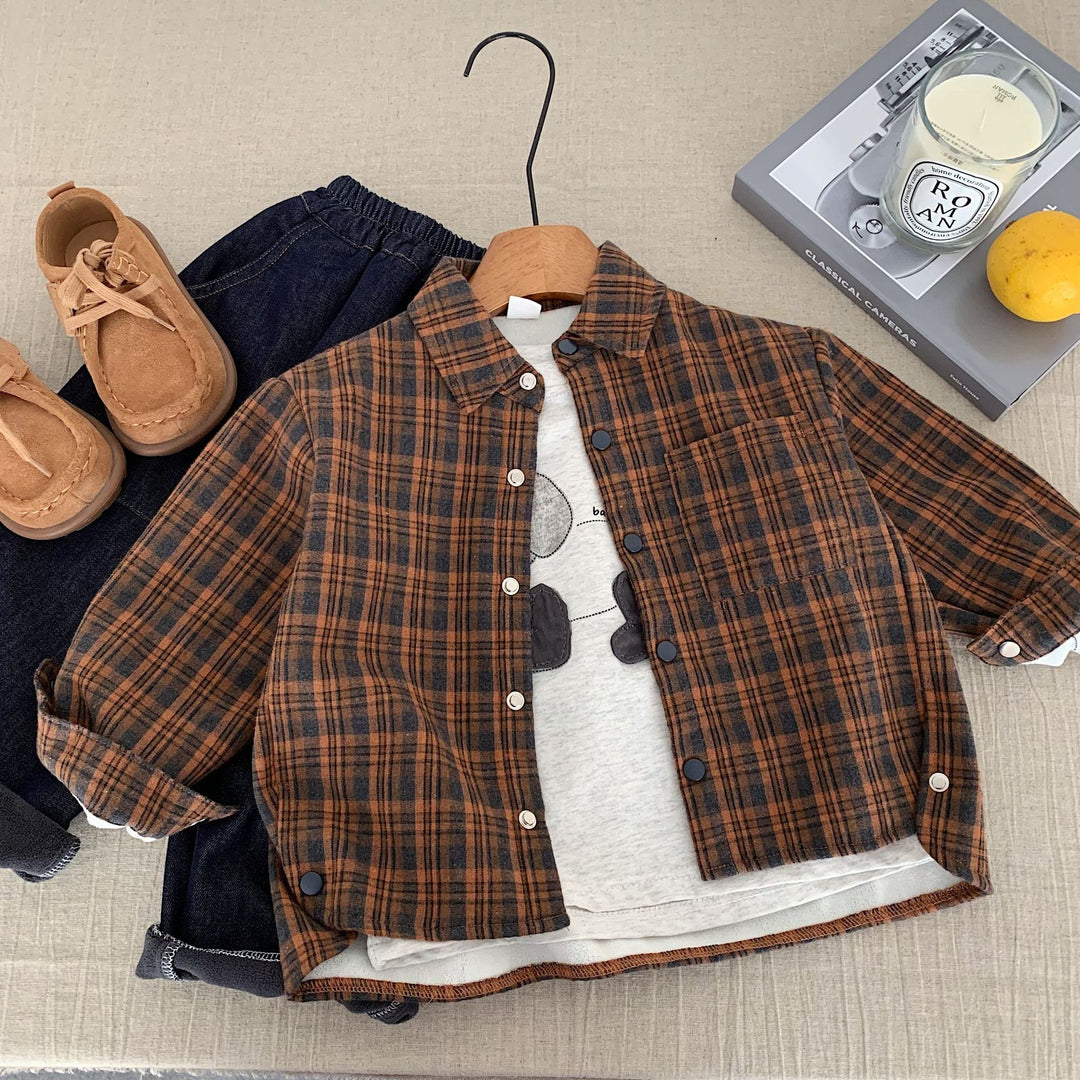 【90-140】裏起毛チェック柄シャツ