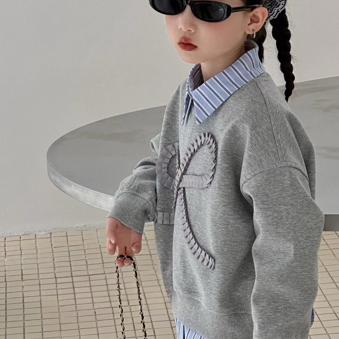 【120-150】リボンデザインスウェット×ミニスカートセット