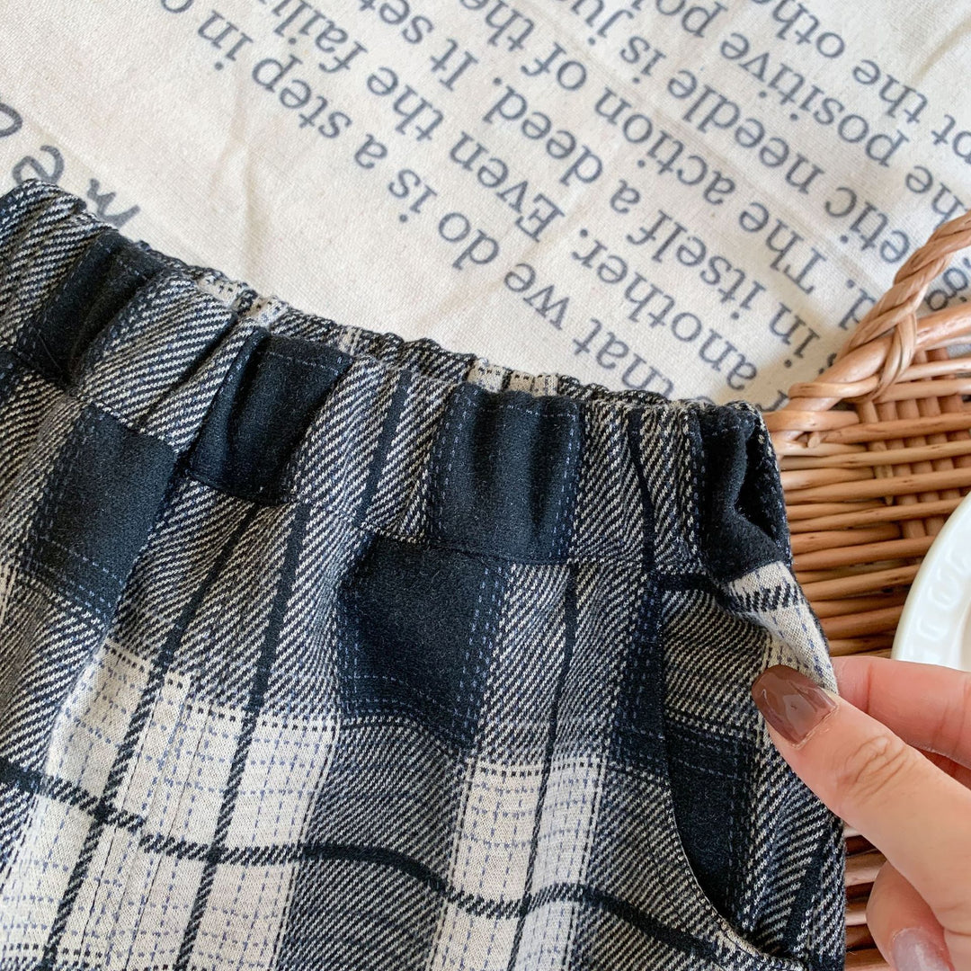 【90-140】チェック柄カジュアルパンツ