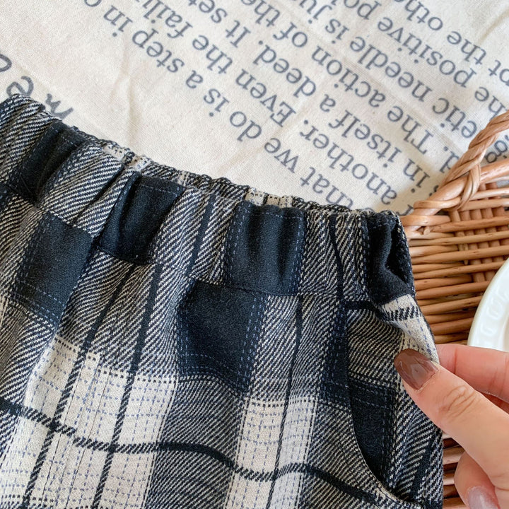 【90-140】チェック柄カジュアルパンツ