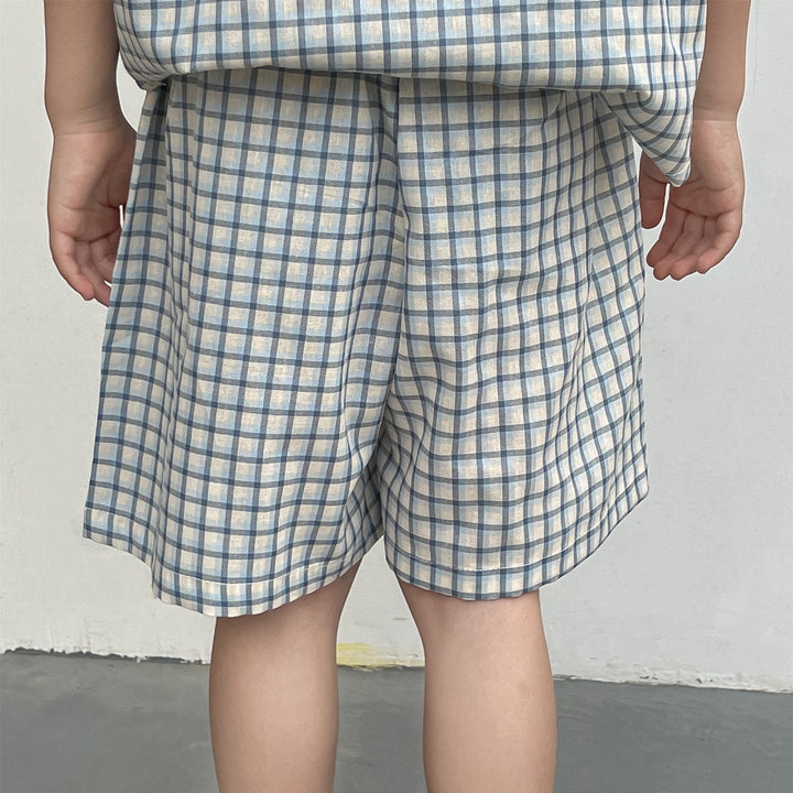 【90-140】フレンチスリーブチェックシャツ×ハーフパンツセット