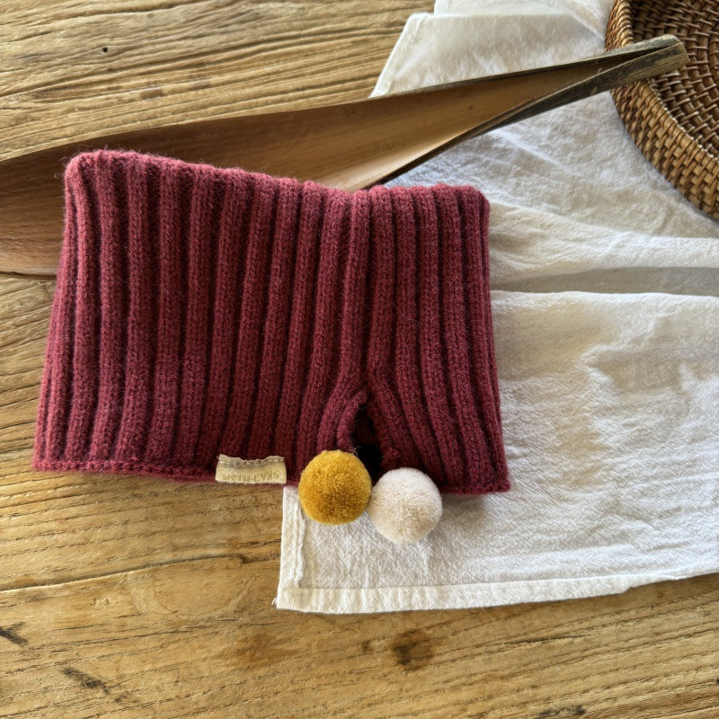 ポンポン付きニットネックウォーマー