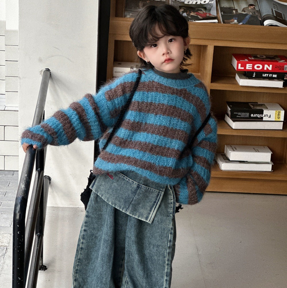 【90-150】ボーダー柄ニットプルオーバー