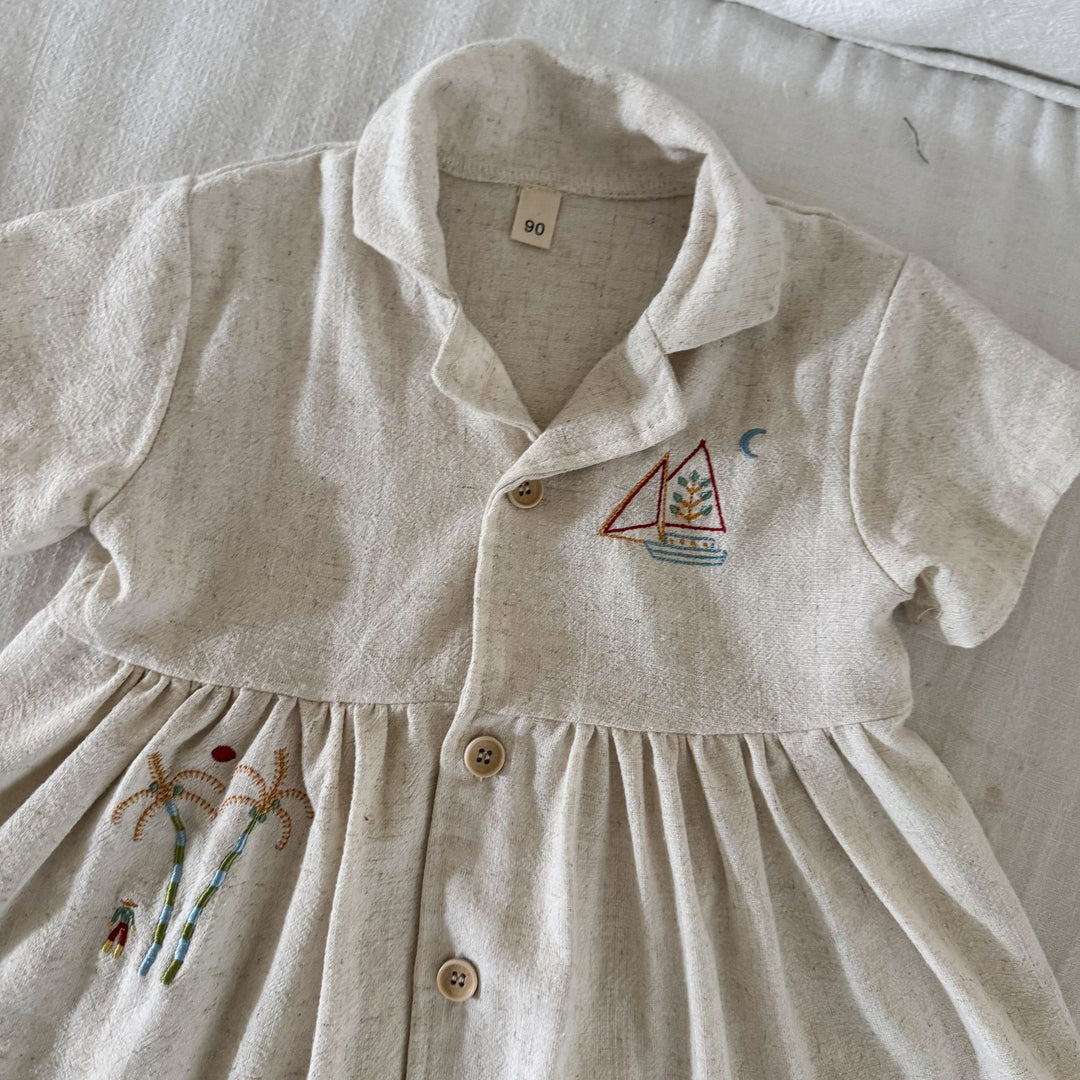 【80-150】ナチュラル半袖ワンピース