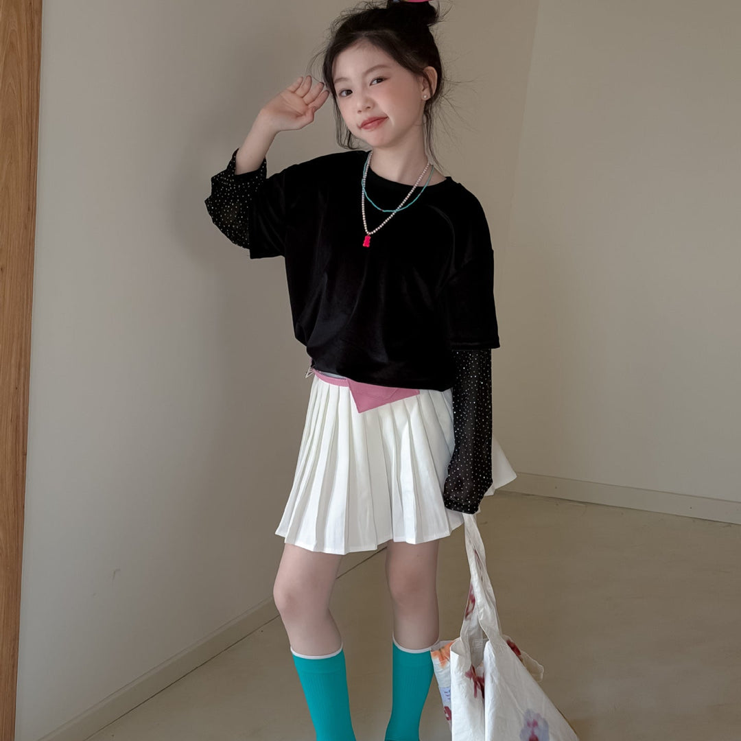 【100-150】ドット柄レイヤード風Tシャツ