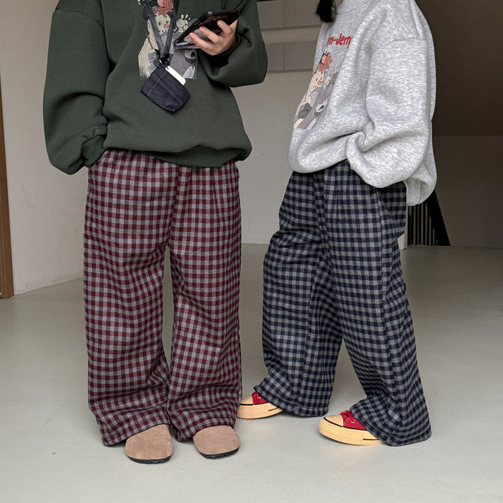 【90-150】チェック柄あったかロングパンツ