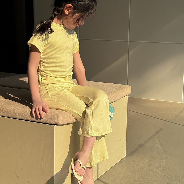 【90-140】ウエストシャーリングTシャツ×フレアパンツセット