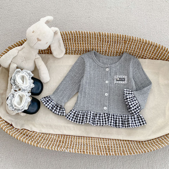 【73-120】チェック柄フリルカーディガン