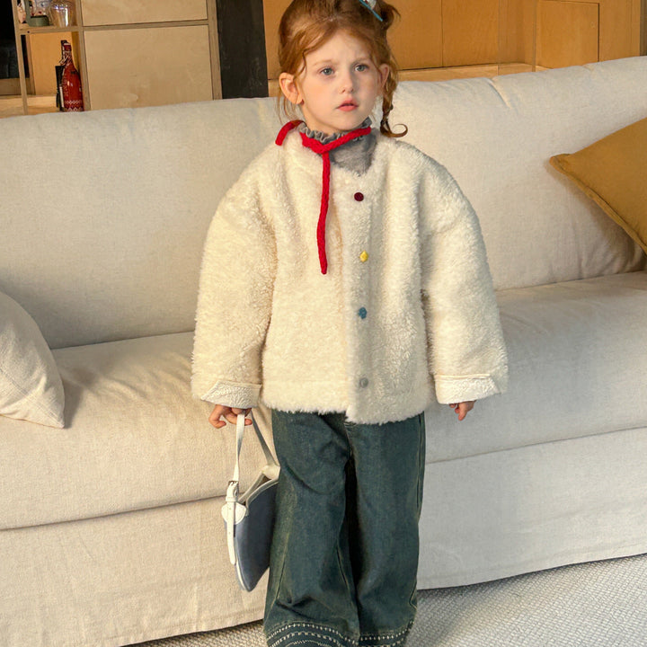 【90-140】ボタンデザインボアショートコート