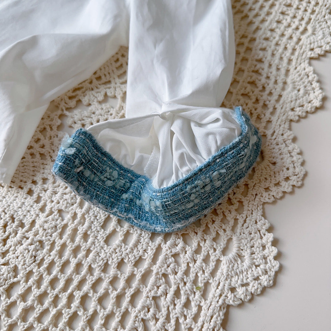 【90-140】肩フリルブラウス×ベスト×プリーツスカートセット