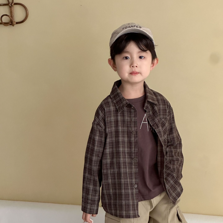 【80-150】チェック柄シンプルシャツ