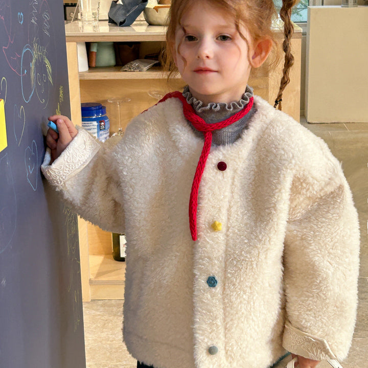 【90-140】ボタンデザインボアショートコート