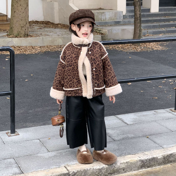 【90-140】ボアデザインレオパード柄ショートコート