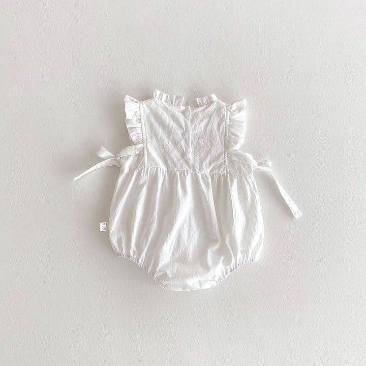 【73-90】花柄刺繍ノースリーブロンパース