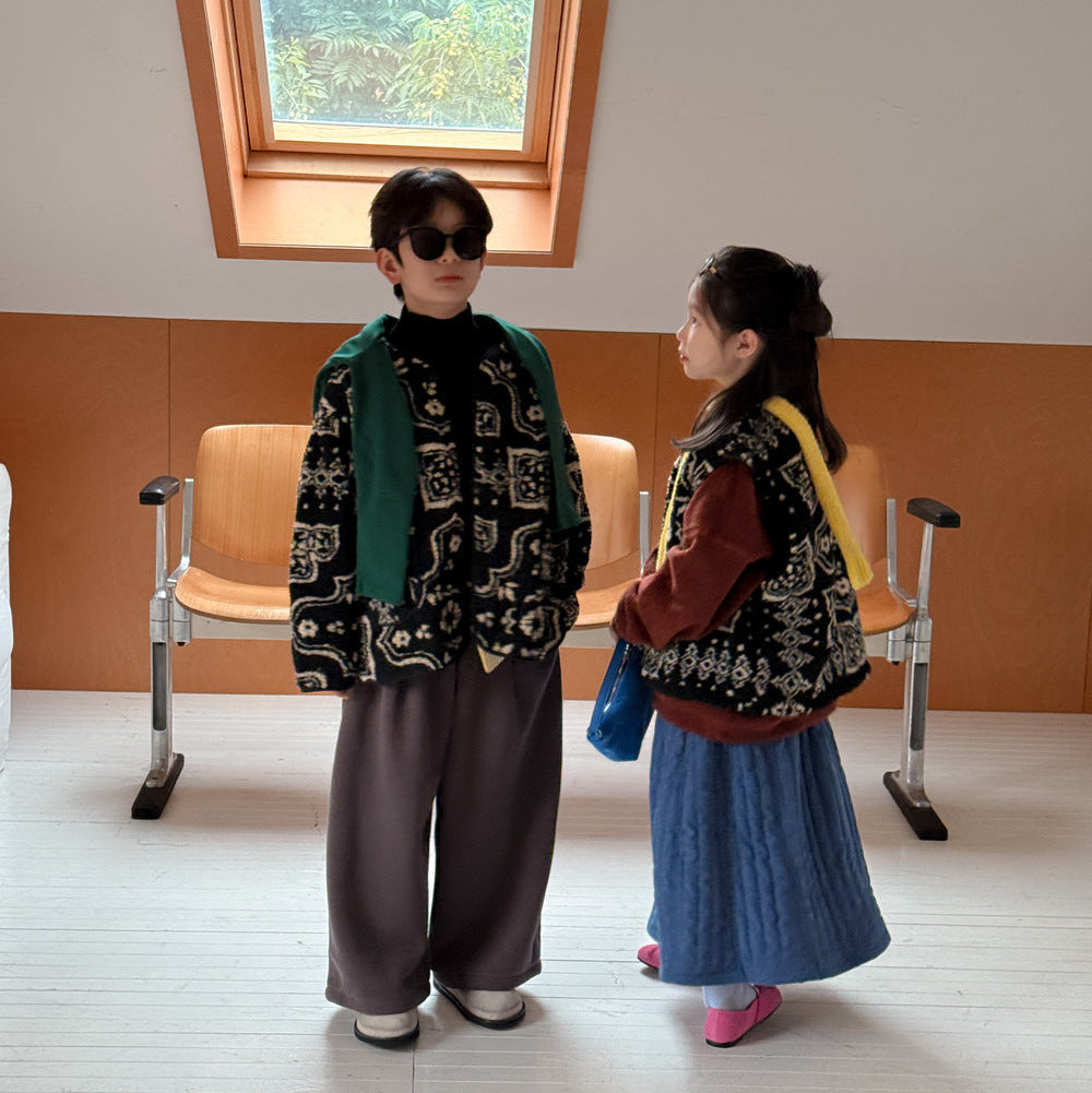 【90-150】パターンプリントあったかベスト