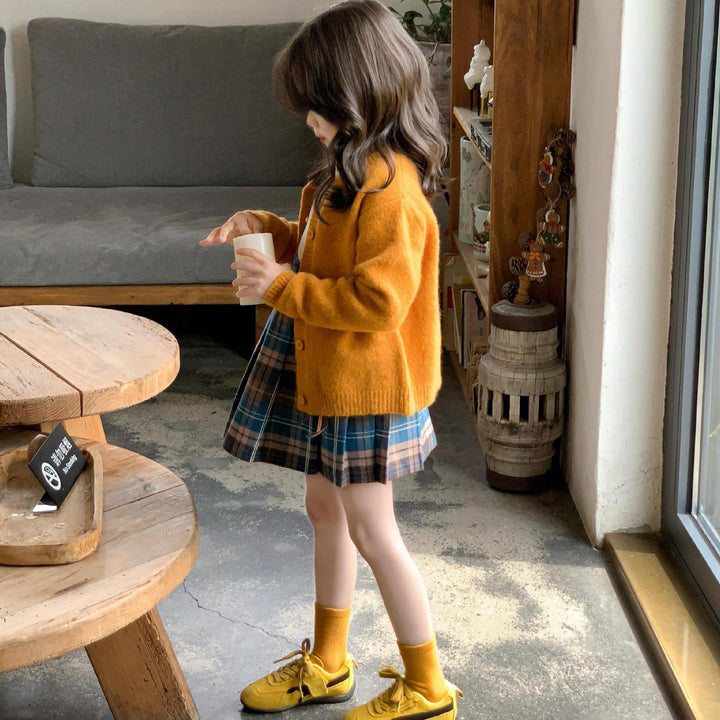 【90-140】チェック柄ボックスプリーツミニスカート