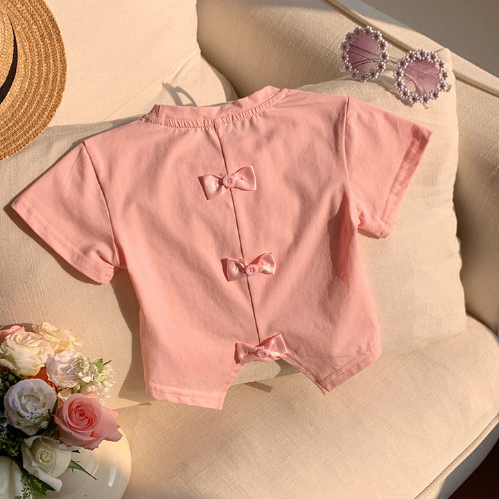 【90-140】バックカット＆リボンTシャツ