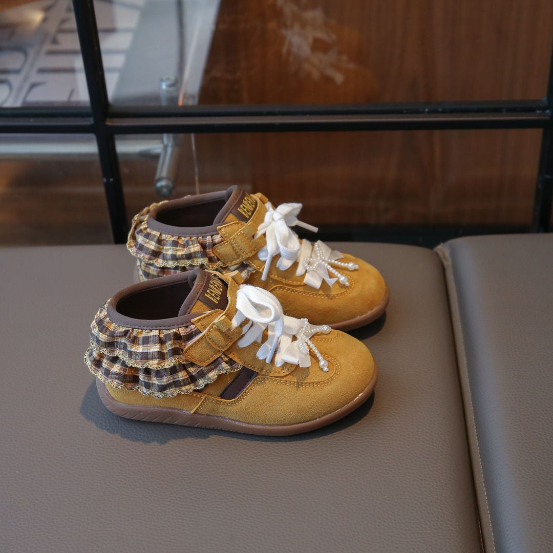 【16.0-21.5】チェックレース付きスニーカー