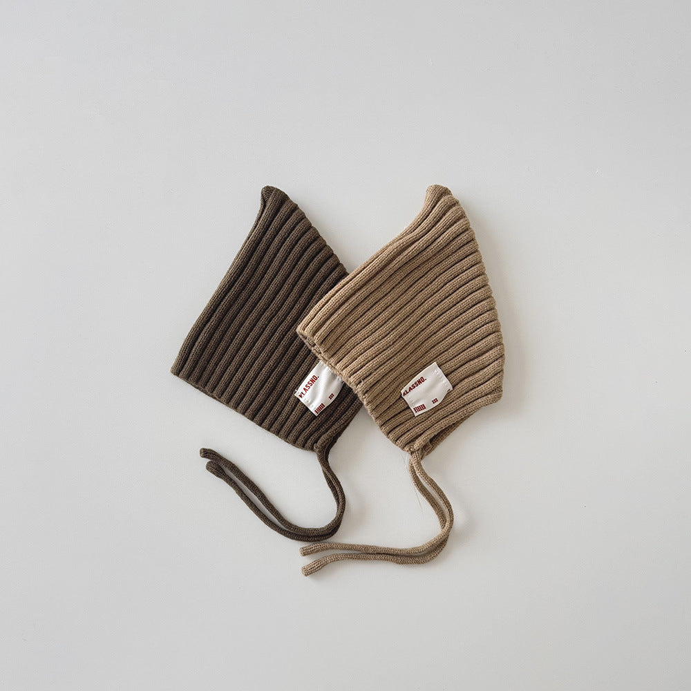 【42-49cm】あご紐付きリブニット帽
