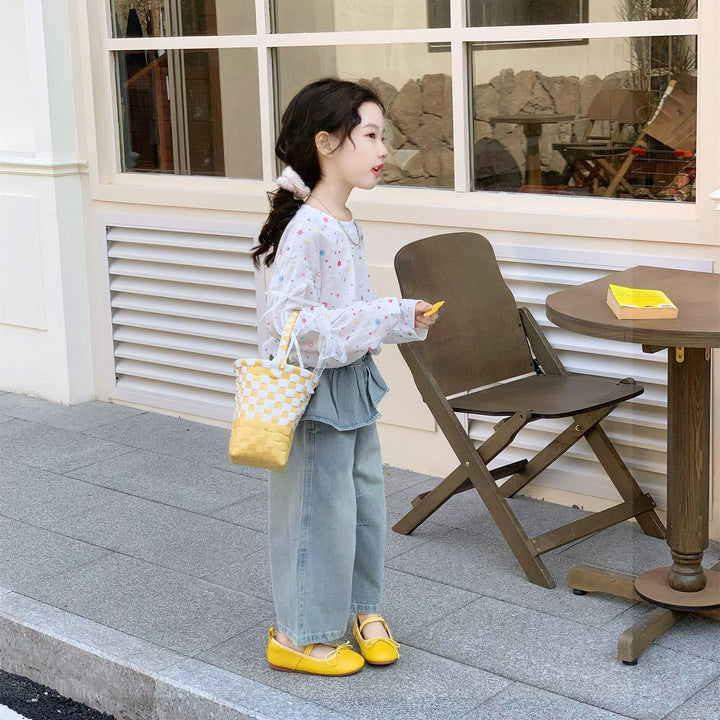 【90-140】レイヤード風ワイドデニムパンツ