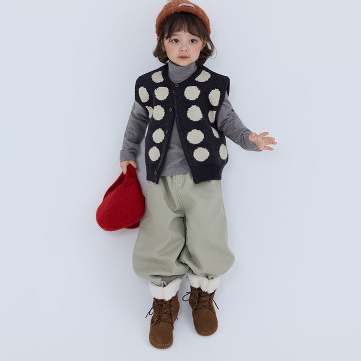 【90-150】ビッグドット柄ニットベスト