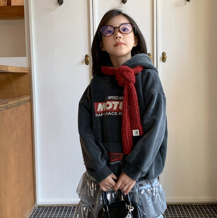 【100-150】フード付きロゴデザインプルオーバー