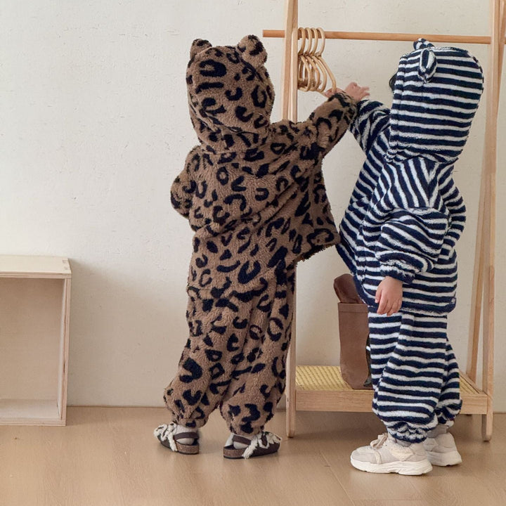 【80-150】耳付き総柄パーカー×ロングパンツセット